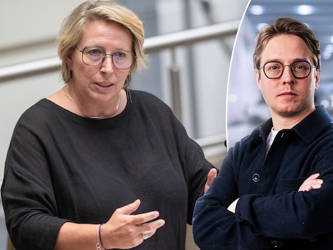 Vlaams minister van Welzijn Caroline Gennez (Vooruit). Rechts: politiek journalist Timmie van Diepen.