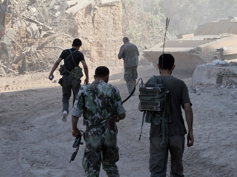 Syrische militairen in Damascus.