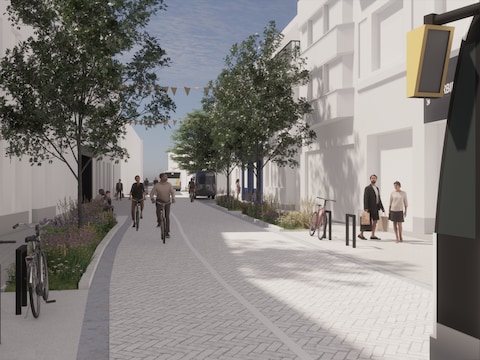 Een toekomstbeeld van de Warandestraat na de heraanleg.