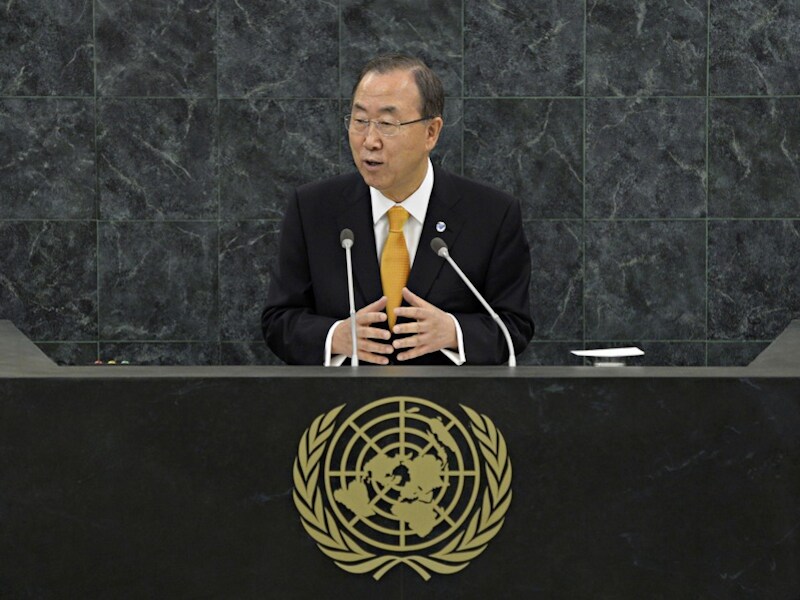 VN Secretaris-Generaal Ban Ki-Moon op de Algemene Vergadering in New York.