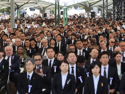 Herdenking van de atoombom op Hiroshima op 6 augustus 2023.