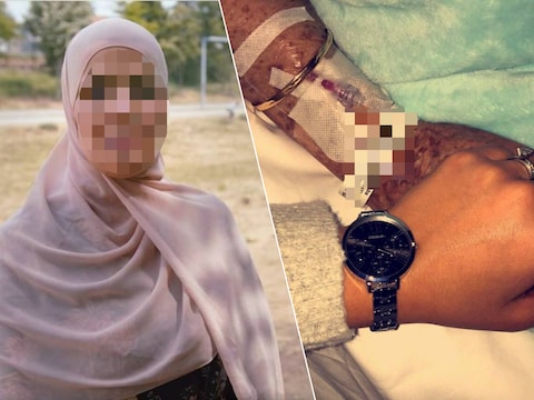 Links: Latifa C. A., oprichtster van MOPA, begeleidde jarenlang terminale patiënten en hun families. Rechts: Imane (33) bij haar ongeneeslijk zieke grootmoeder in het ziekenhuis. 