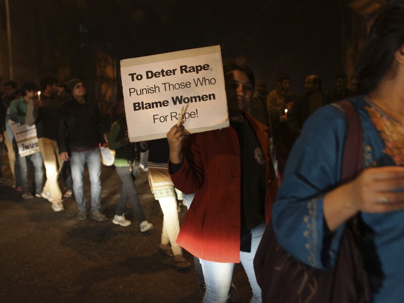 Protest in New Delhi tegen verkrachtingen.