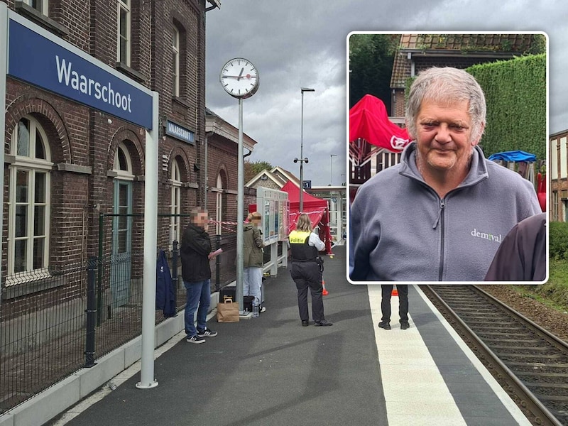 Het station van Waarschoot na het incident. Foto inzet: slachtoffer Mario Bergerie (60).