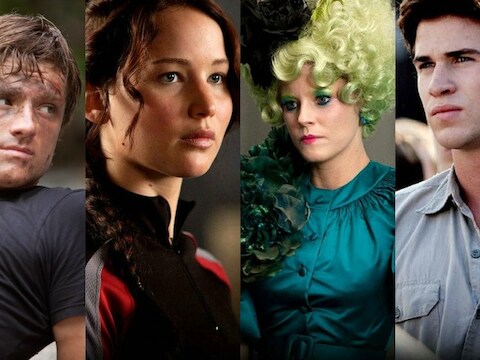Josh Hutcherson, Jennifer Lawrence, Elizabeth Banks en Liam Hemsworth.