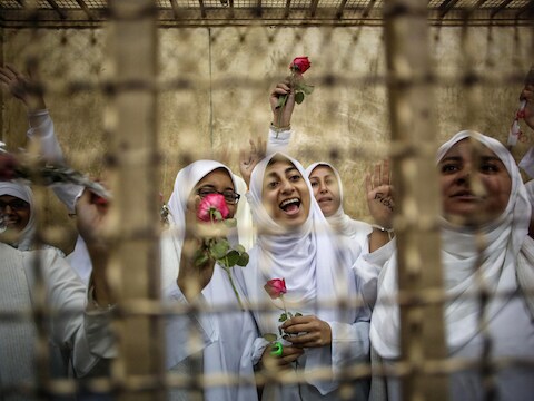 De Egyptische vrouwen die vandaag werden vrijgelaten.