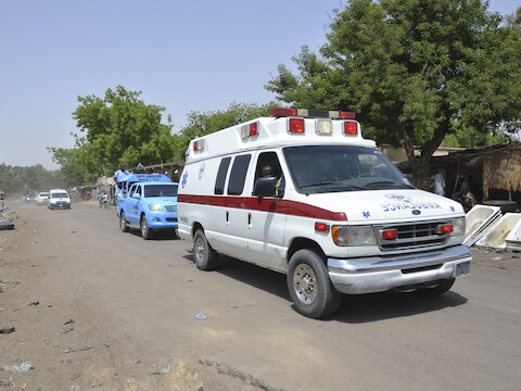 Een ambulance in Maiduguri na een aanslag vorige week