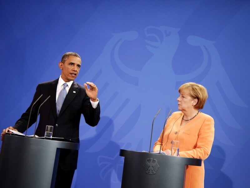 De Amerikaanse president Obama en de Duitse Bondskanselier Merkel.