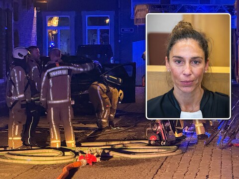 Aan het huis in Brugge waar de steekpartij plaatsvond, werd na de vrijlating van bewoner Julian G. brand gesticht. Kleine foto: Nadia Lorenzetti, advocate van het slachtoffer.