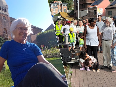 De overleden Bea Van Beckhoven (71) werd herdacht door haar man en dochter Suzanne (uiterst rechts).