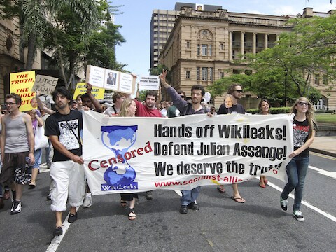 Steunbetoging voor WikiLeaks in het Australische Brisbane