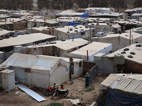 Syrische vluchtelingen in het vluchtelingenkamp van Deir Zanoun in Libanon.