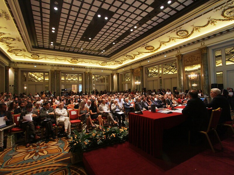 Een foto vanop de persconferentie van het filmfestival in Rome.