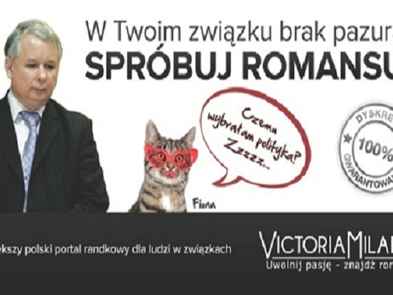 Gecorrigeerde versie van het billboard met Jaroslaw Kaczynski en zijn kat 'Fiona'