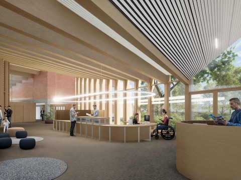 Illustratiebeeld van het nieuwe gemeentehuis van Olen.