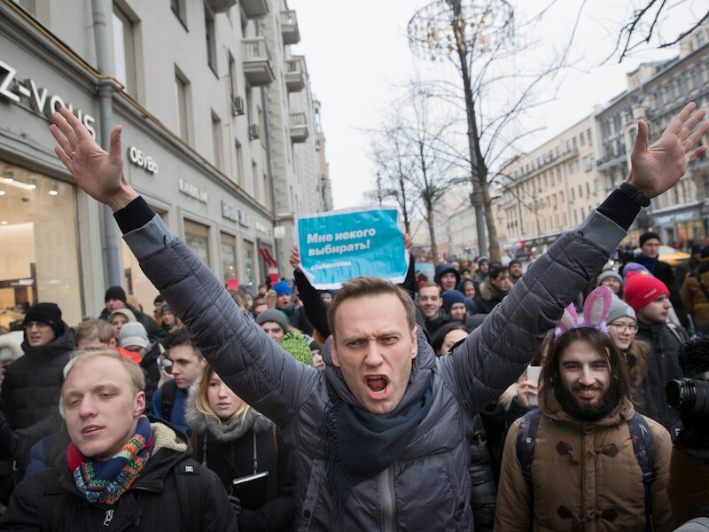 Navalny tijdens een protest in januari 2018. 