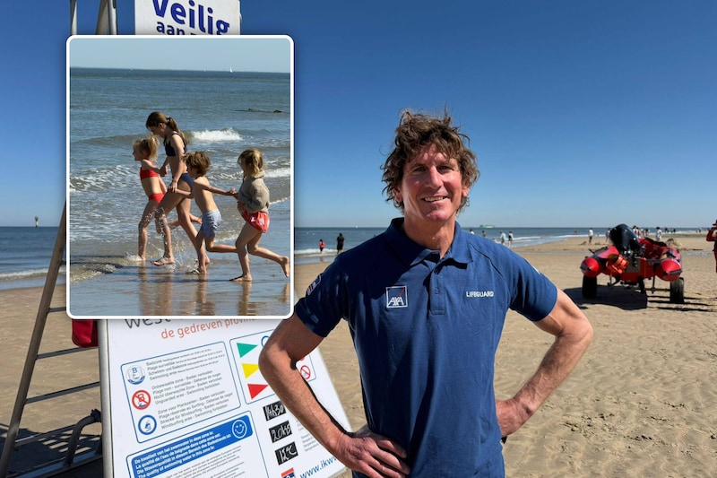 Dries Hautekiet chief rescuer in Knokke-Heist / (inset: First swimmers in the sea in Knokke-Heist)