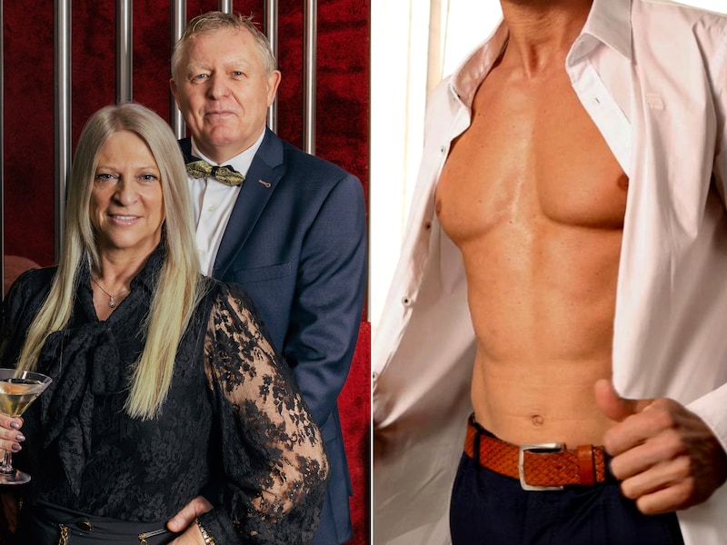 Links: Bart en Nina organiseren hun grootste erotische feest ooit. Rechts: gigolo Dave doet dienst als ‘geschenkje’. 
