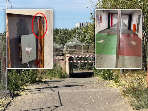 De Kennedyfietserstunnel in Antwerpen was urenlang afgesloten door een waterlek. Zelfs aan de liftknop stroomde het water naar beneden.