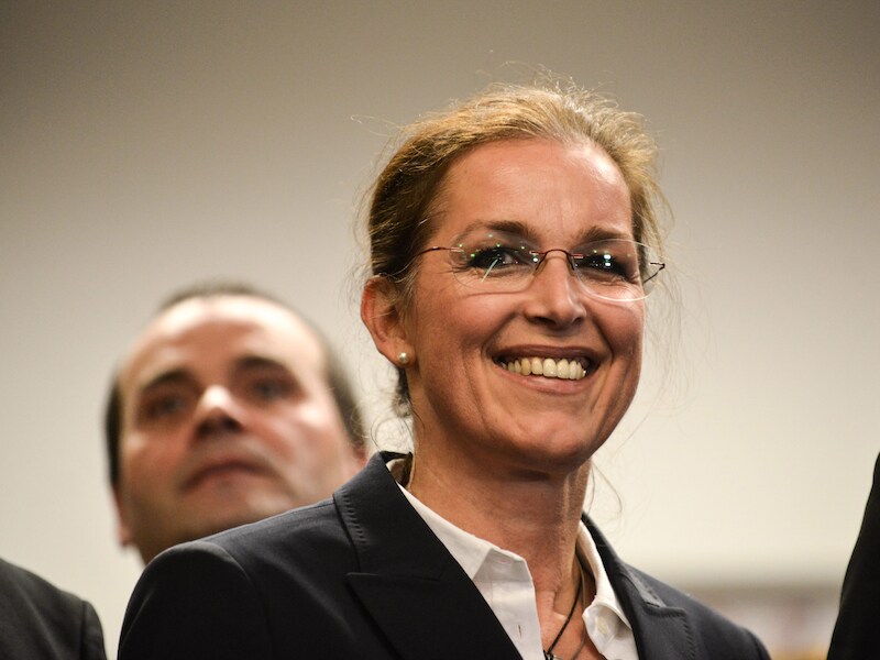 Frontvrouw Tatjana Festerling van Pegida, vandaag in Roztoky bij Praag.