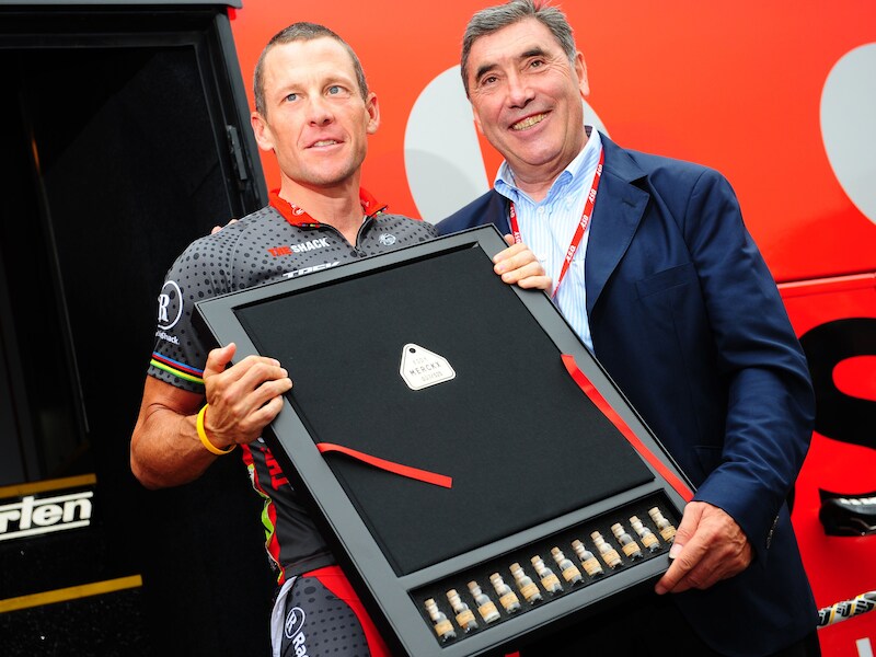 Lance Armstrong en Eddy Merckx.