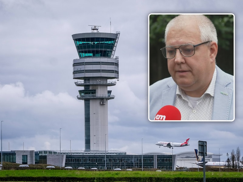 De verkeerstoren van Zaventem (links) en Kurt Verwilligen, luchtverkeersleider van skeyes (rechts).