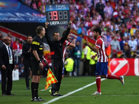 Diego Costa bij zijn wissel in de Champions League-finale