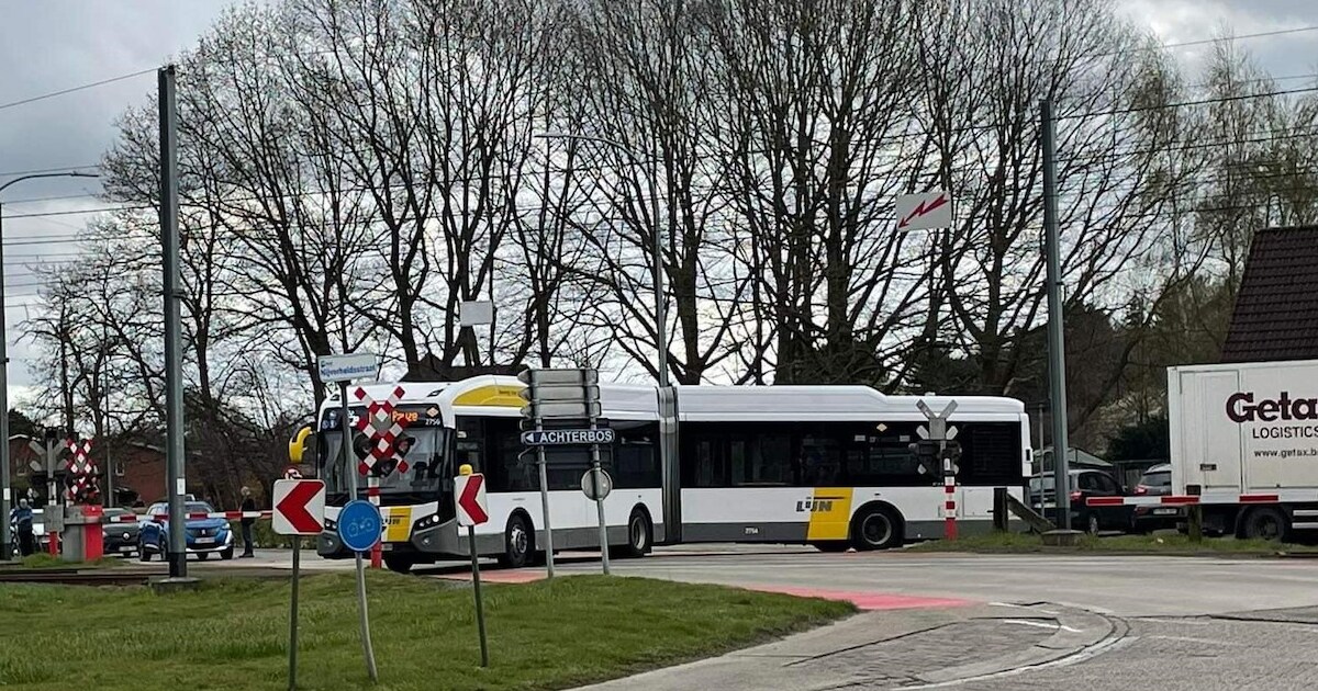 Harmonicabus De Lijn rijdt zich vast op spoorwegovergang in ...
