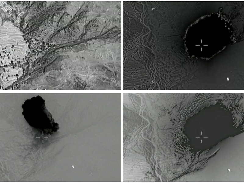Satellietbeelden van de bom die het Amerikaanse leger in Afghanistan heeft ingezet.