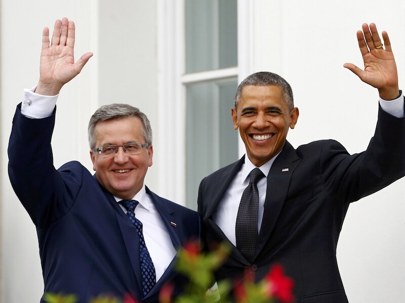 De Poolse president Bronislaw Komorowski, samen met president Barack Obama.