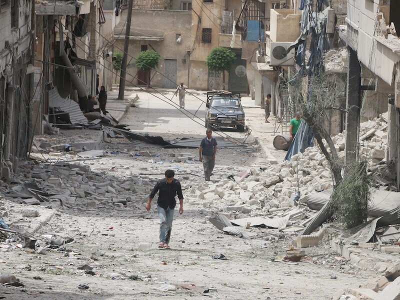 De wijk Baedeen in Aleppo gisteren.