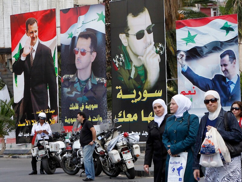 Verkiezingsposters van president Assad in de hoofdstad Damascus.