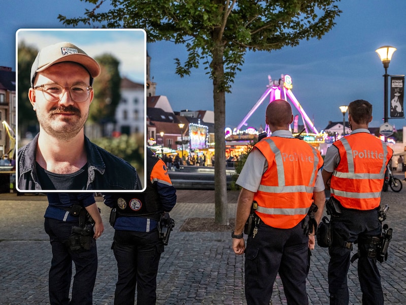 Archiefbeeld politie in Lokeren. Ron Van Kersschaver (inzet) vroeg info op over geweld tegen politie