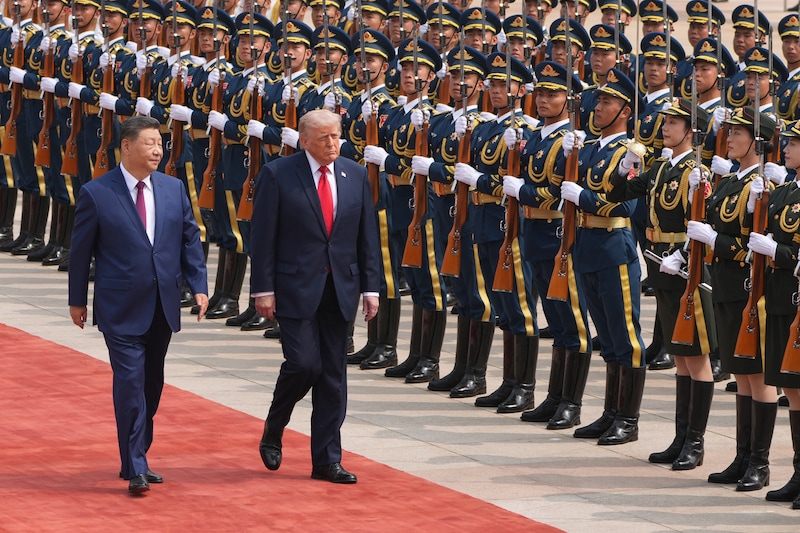 Xi and Trump during the welcome ceremony in Beijing.