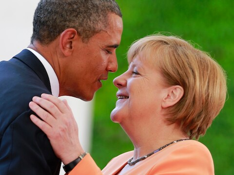 De Amerikaanse president Barack Obama en de Duitse bondskanselier Angela Merkel.