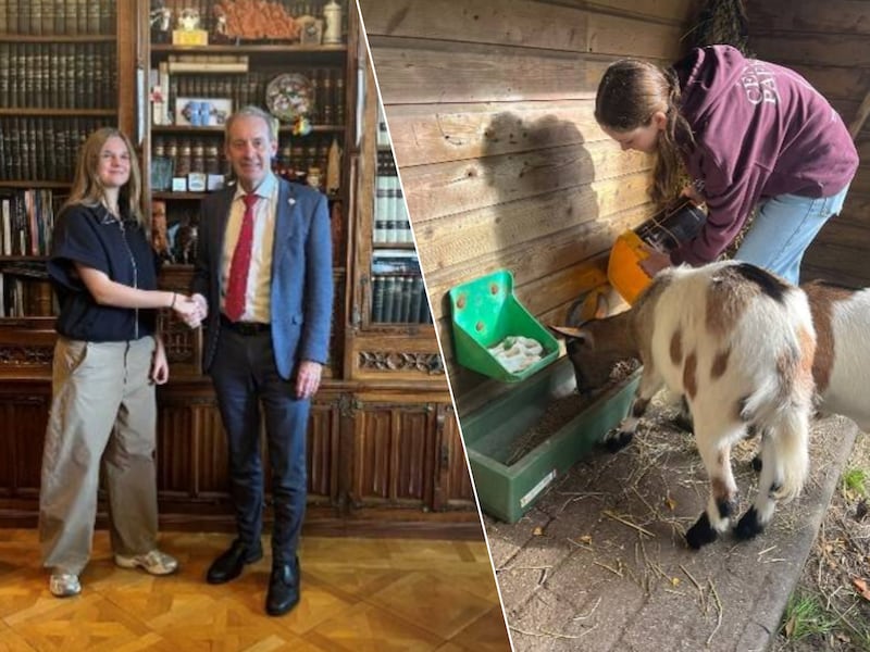 De leerlingen liepen onder meer mee in het spoor van burgemeester Lieven Dehandschutter (links) en gingen aan de slag met dieren (rechts)