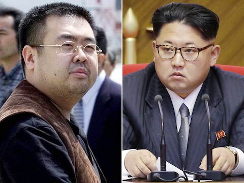 Kim Jong-nam, de halfbroer van de Noord-Koreaanse leider Kim Jong-un (rechts), werd maandag in de luchthaven van Kuala Lumpur vermoord, vermoedelijk met een gifspray.