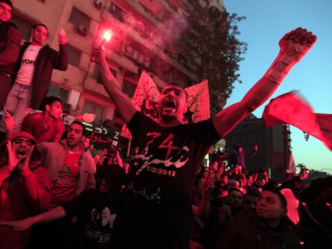 Egyptische relschoppers tijdens een betoging.