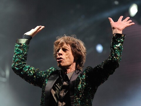 Mick Jagger op het podium van Glastonbury.