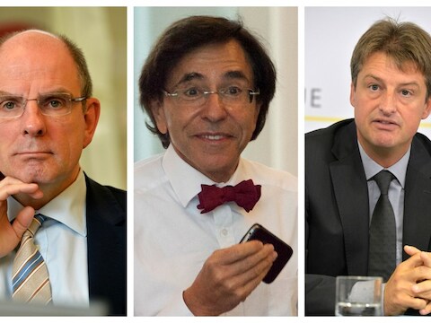 Van links naar rechts: Koen Geens (CD&amp;V), Elio Di Rupo (PS) en Olivier Chastel (MR).