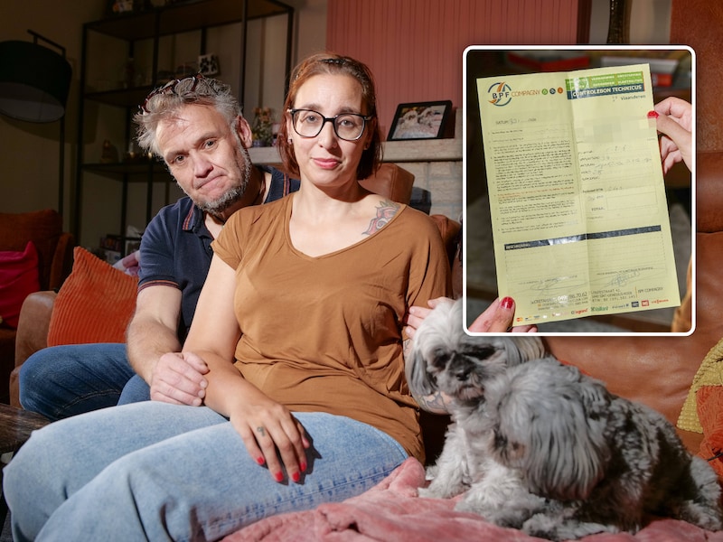 Mouna Laghrib uit Tongeren, met haar echtgenoot, werd voor 3.000 euro opgelicht door mannen die zich aanboden als wc-ontstoppingsdienst. Inzetfoto: het zogezegde betalingsbewijs. 