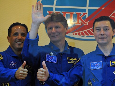 Joseph Acaba, Gennady Padalka en Sergei Revin.