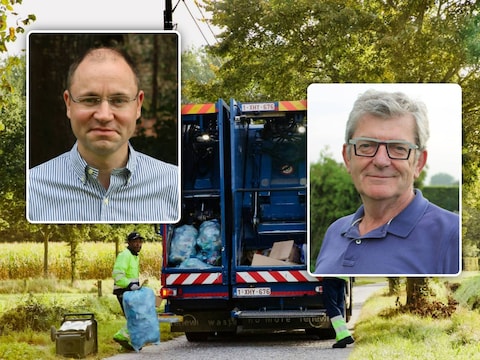 Illustratiebeeld afvalophaling, inzet: schepen Patrice Dutranoit (cd&v teamronse) en oppositieraadslid Joost Hysselinckx (Vlaams Belang)