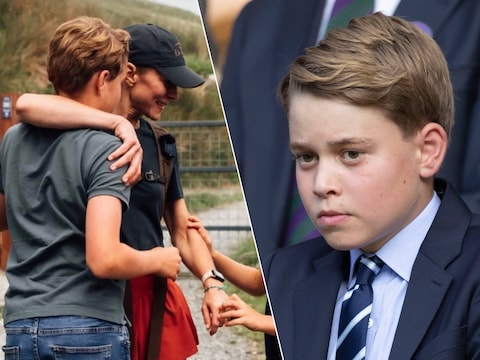 Catherine legt haar arm om de schouder van prins George, die haar stilaan in lengte evenaart.