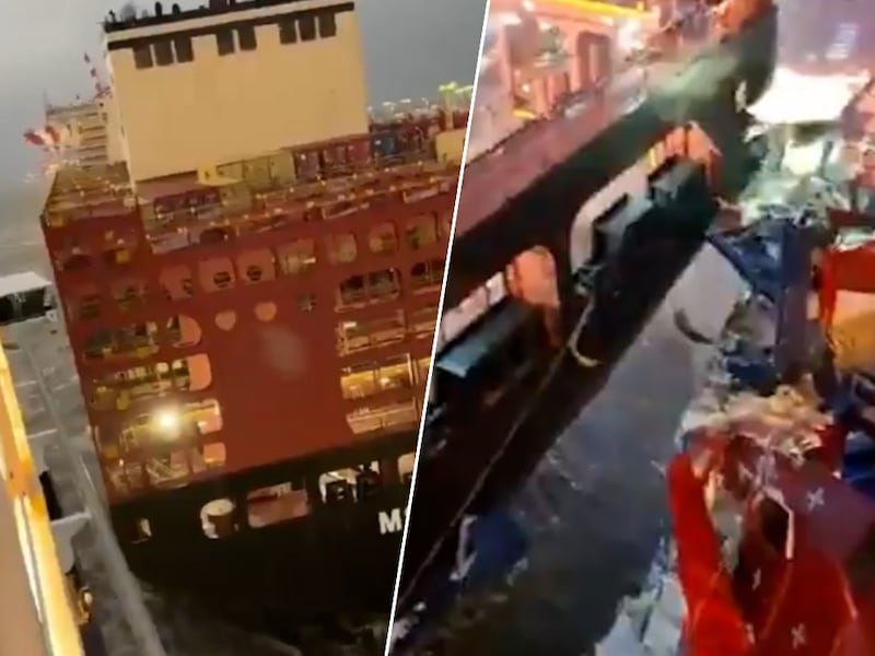 Cruiseschip van TUI botst met containerschepen in Duitsland