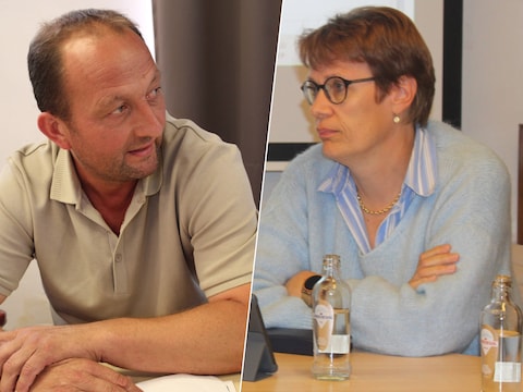 Links: oppositieraadslid Bart Niville, rechts schepen van Sociale Zaken Karolien Avonture.