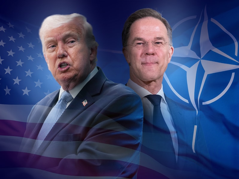 NAVO-topman Mark Rutte (rechts) en de Amerikaanse president Trump. “De Rutte-methode werkt niet meer.”