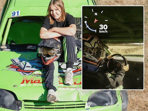 Lotte Vervaet is amper 17 jaar, maar scheurt nu al vol gas over het autocrosscircuit.