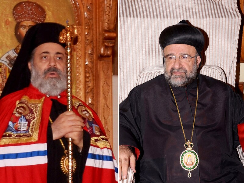 Mar Gregorios Ibrahim (R), de Syrisch-orthodoxe bisschop van Aleppo, en zijn Grieks-orthodoxe collega, Paul Yazigi (L).