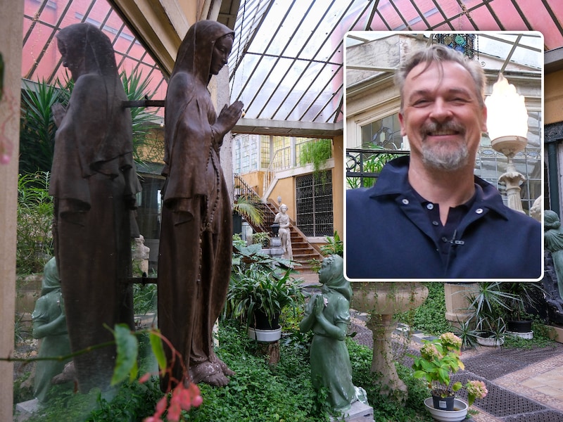 Een blik op de unieke woning van Ernest Salu. Foto inzet: curator Tom Verhofstadt.